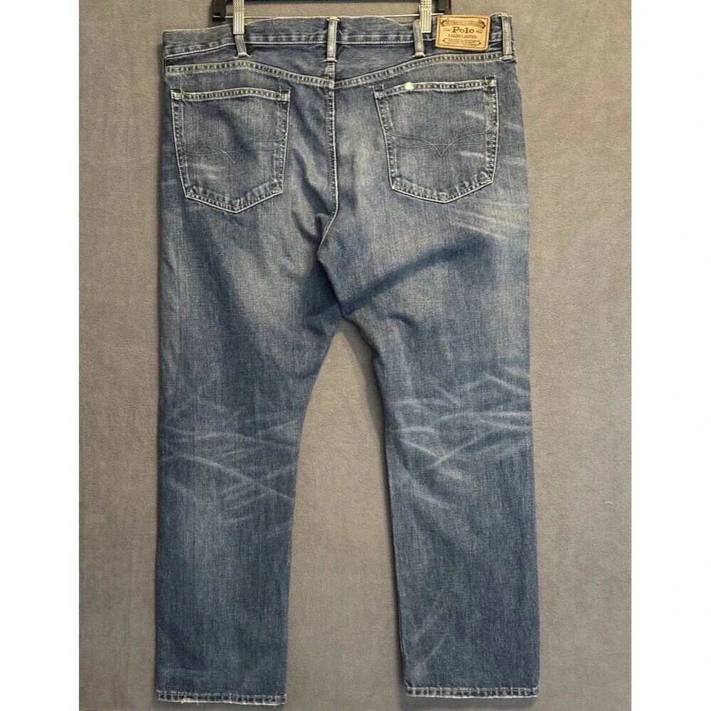 Polo Ralph Lauren Hampton Straight Jeans Mens 38x30 Blue Denim Whiskering Preppy